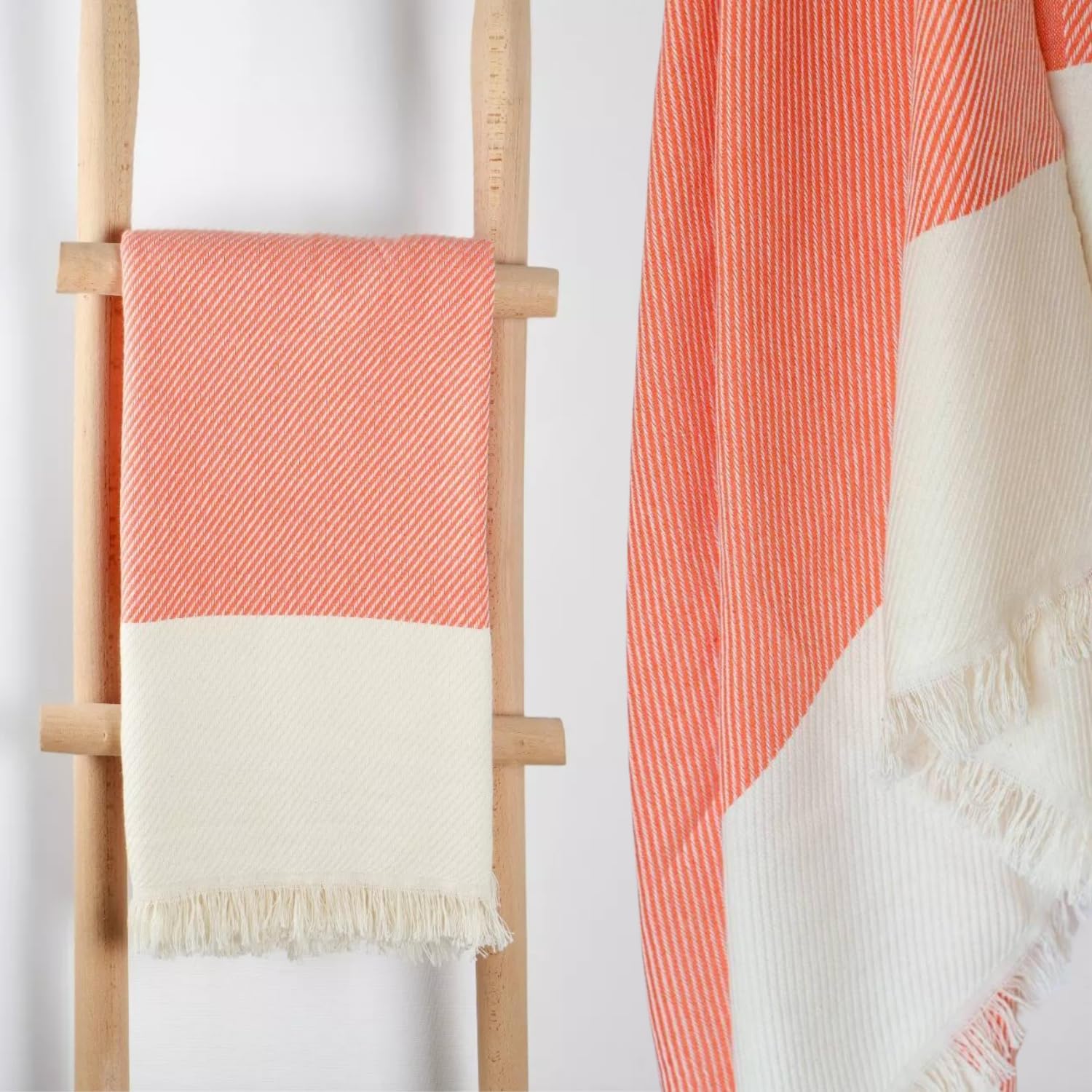 VELAFEE Turkish Beach Towel for Adults (180 x 100 cm) - Quick Dry & Lightweight Cotton Towel for Beach, Bath, Picnic and Travel - Thin Sand Free Turkish Cotton Towel - Beach Orange