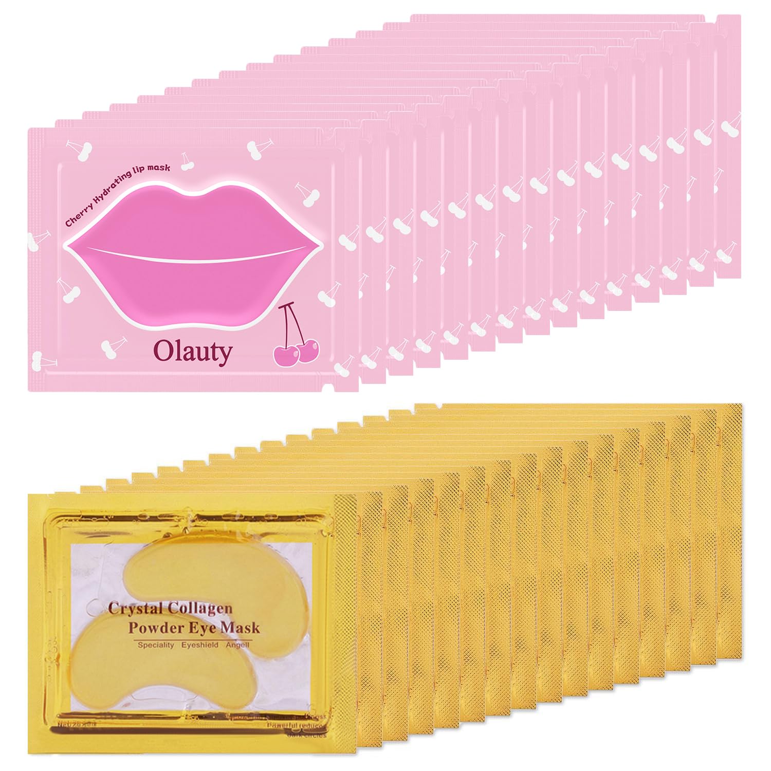 30 Pairs Lip Masks & Eye Mask, 24K Gold Crystal Gel Collagen Eye Patches for Puffy Eyes, Moisturizing Lip Mask Crystal Lip Pads, Under Eye Patches for Dark Circles, Chapstick Bulk, Hangover Kit