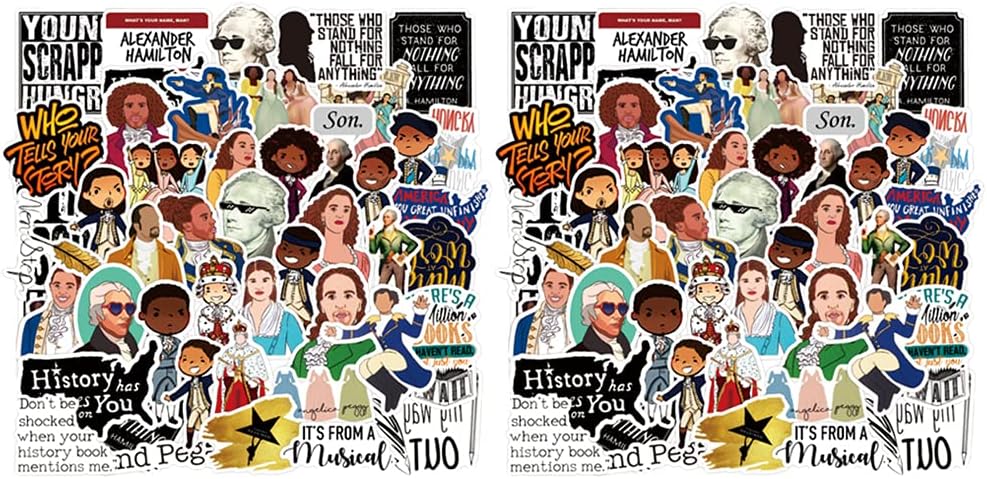 100 Pcs Musical Hamilton Stickers Graffiti Sticker Decals Vinyls Car Interior Sticker for Kids, Teens, Water Bottles, Skateboard, Luggage,Kid Toy