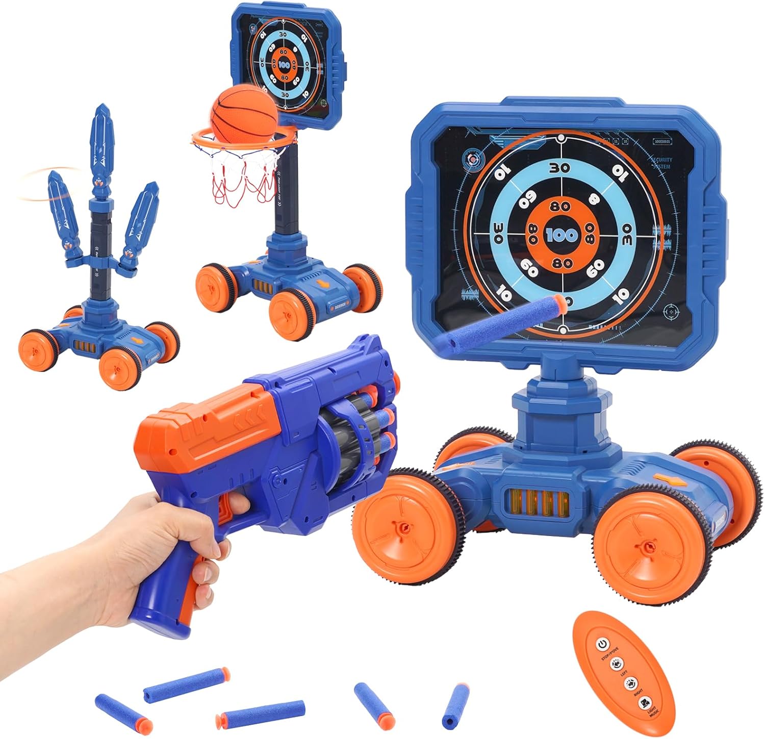 Arkyomi Shooting Game Toy for Kids, Mobile Target Toy with Remote Control, Ringtoss, and Pistol with Foam Bullets, Shooting Game Gift for Boys and Girls