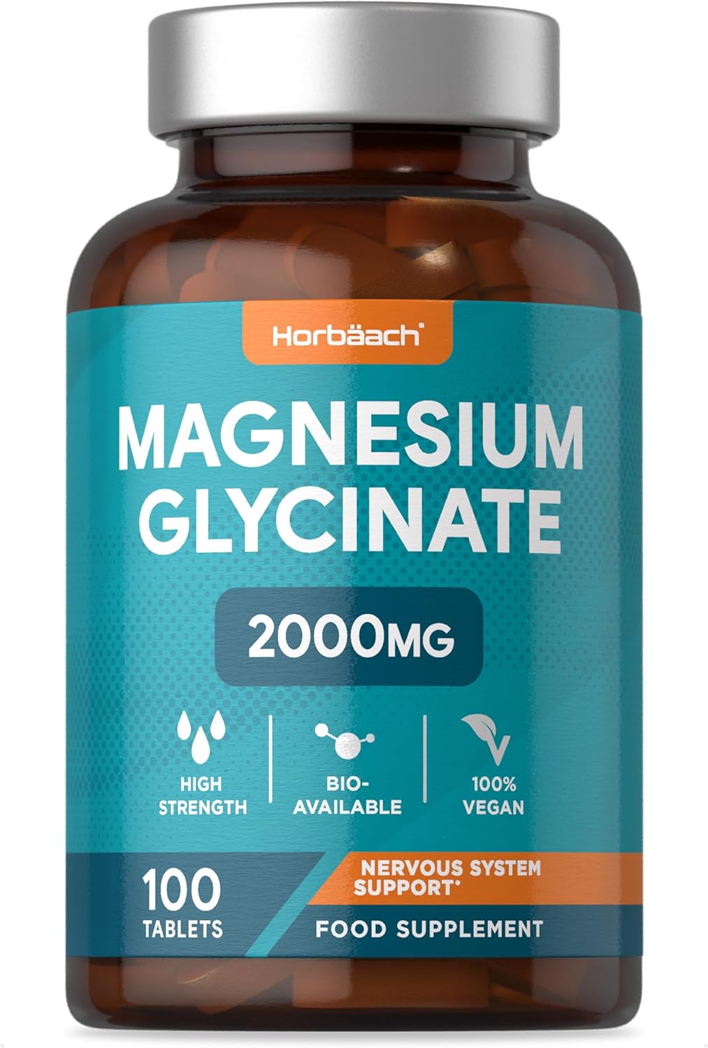 Magnesium Glycinate Supplement | 2000mg | 100 Vegan Tablets | High Strength Providing 400mg of Elemental Magnesium | by Horbaach
