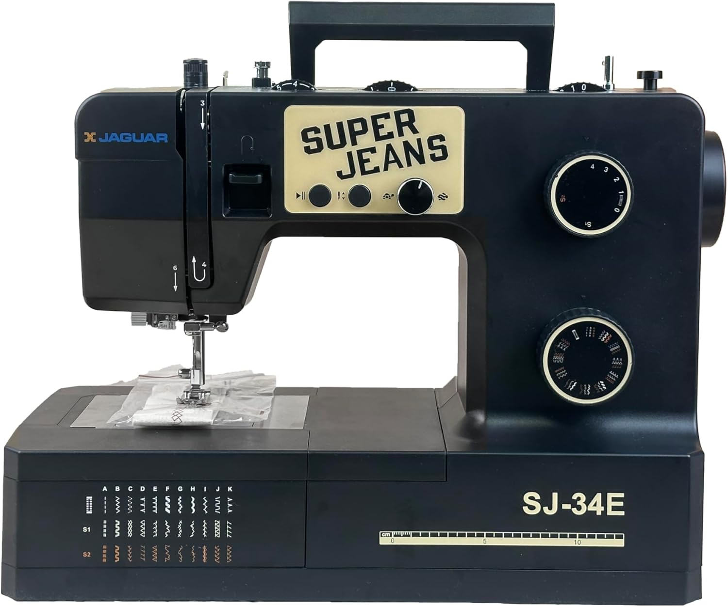 Jaguar SJ-34E Heavy-Duty Sewing Machine | 34 Stitches | Electronic Features | Extension Table | Automatic Needle Threader | Drop-in Bobbin | Servo Motor | LED Light | Free Arm | Ideal for Thick Fabric