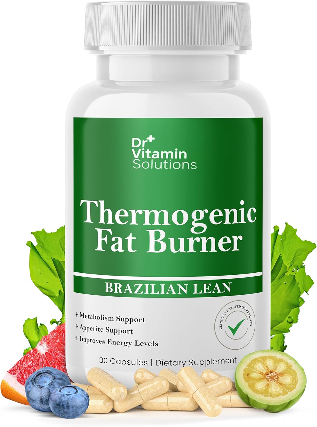 DR VITAMIN SOLUTIONS Thermogenic Fat Burner for Women and Men - Appetite Suppressant for Weight Loss - Includes Green Tea Extracts for Bloat Relief - Metabolism Booster - 30 Weight Loss Pills