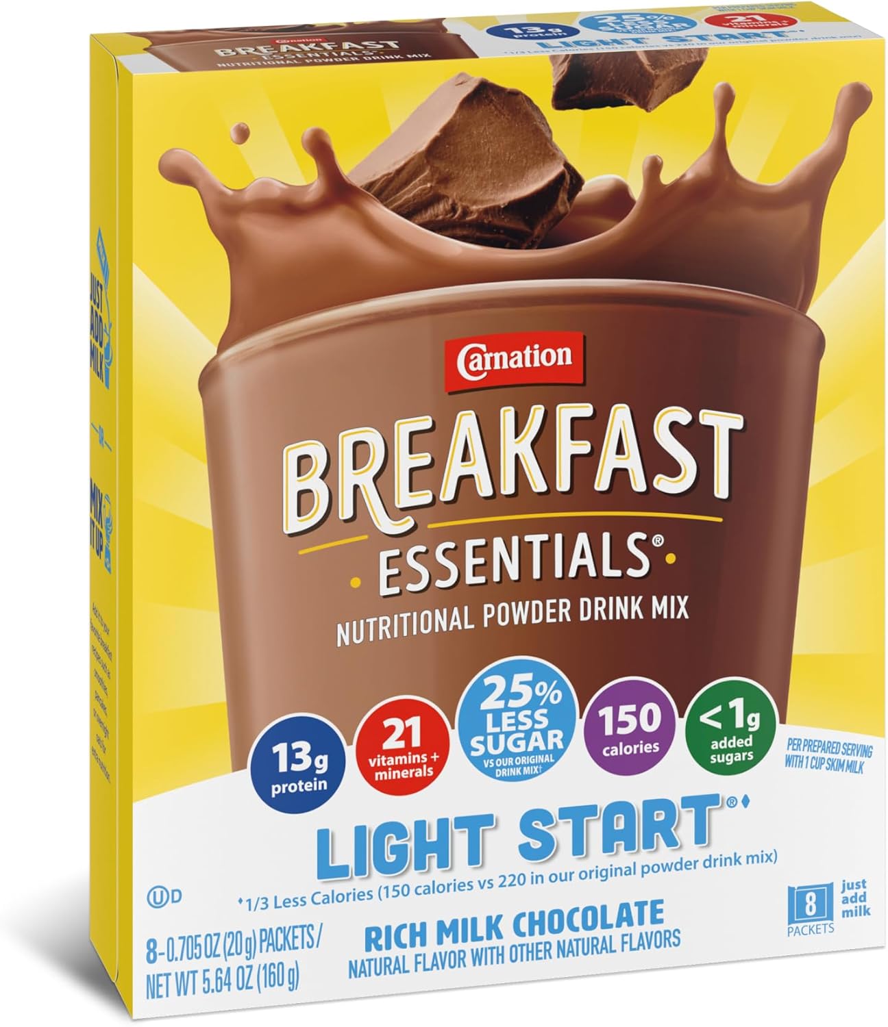 Carnation Breakfast Essentials Light Start Oral Supplement Chocolate 0.705 oz. Packet 64 Ct