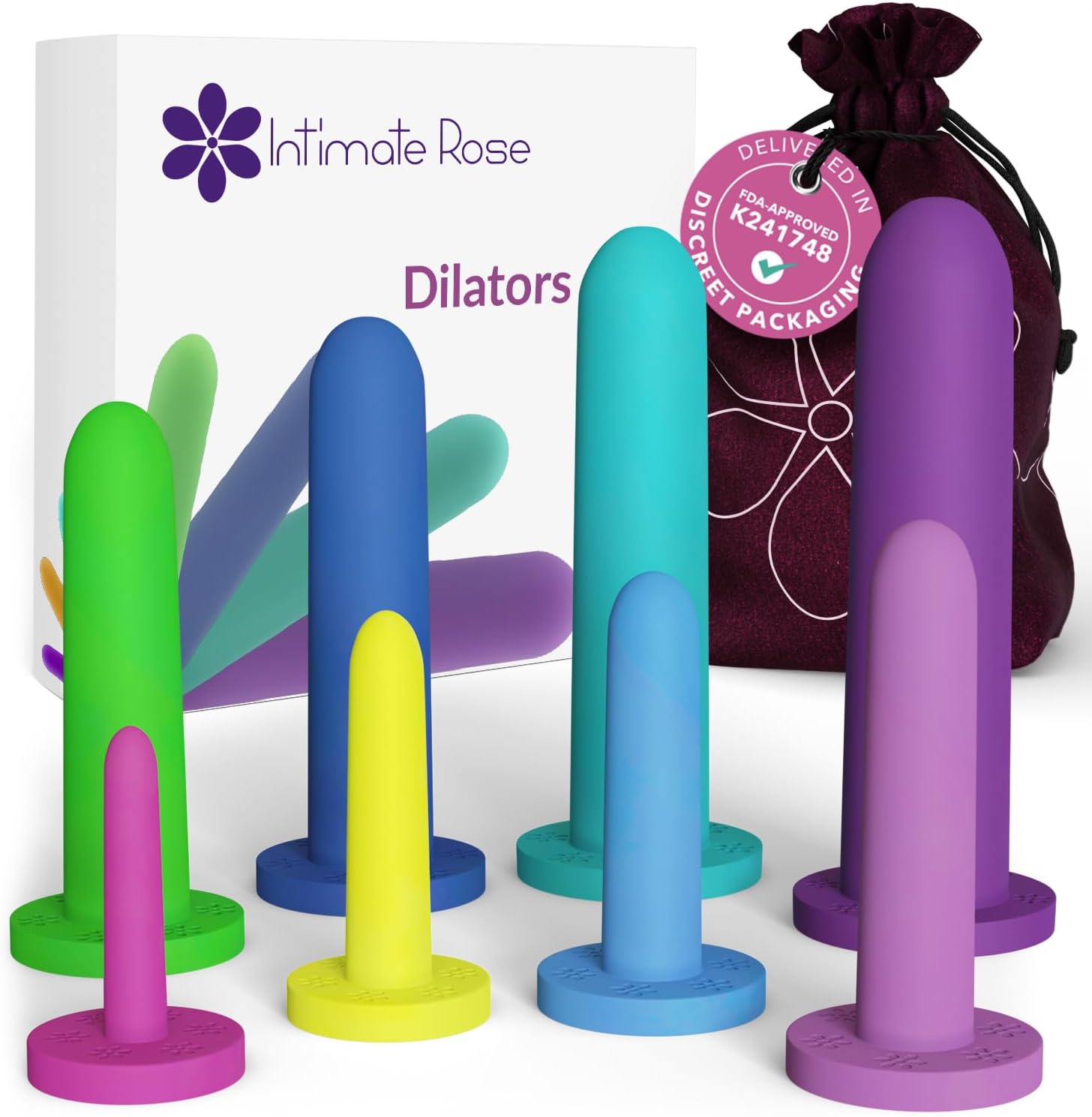 Silicone Vaginal Dilators 510k FDA Cleared, Vaginismus & Pelvic Pain Relief | Dilators for Women - Full Set 8-Pack Sizes 1-8 by Intimate Rose