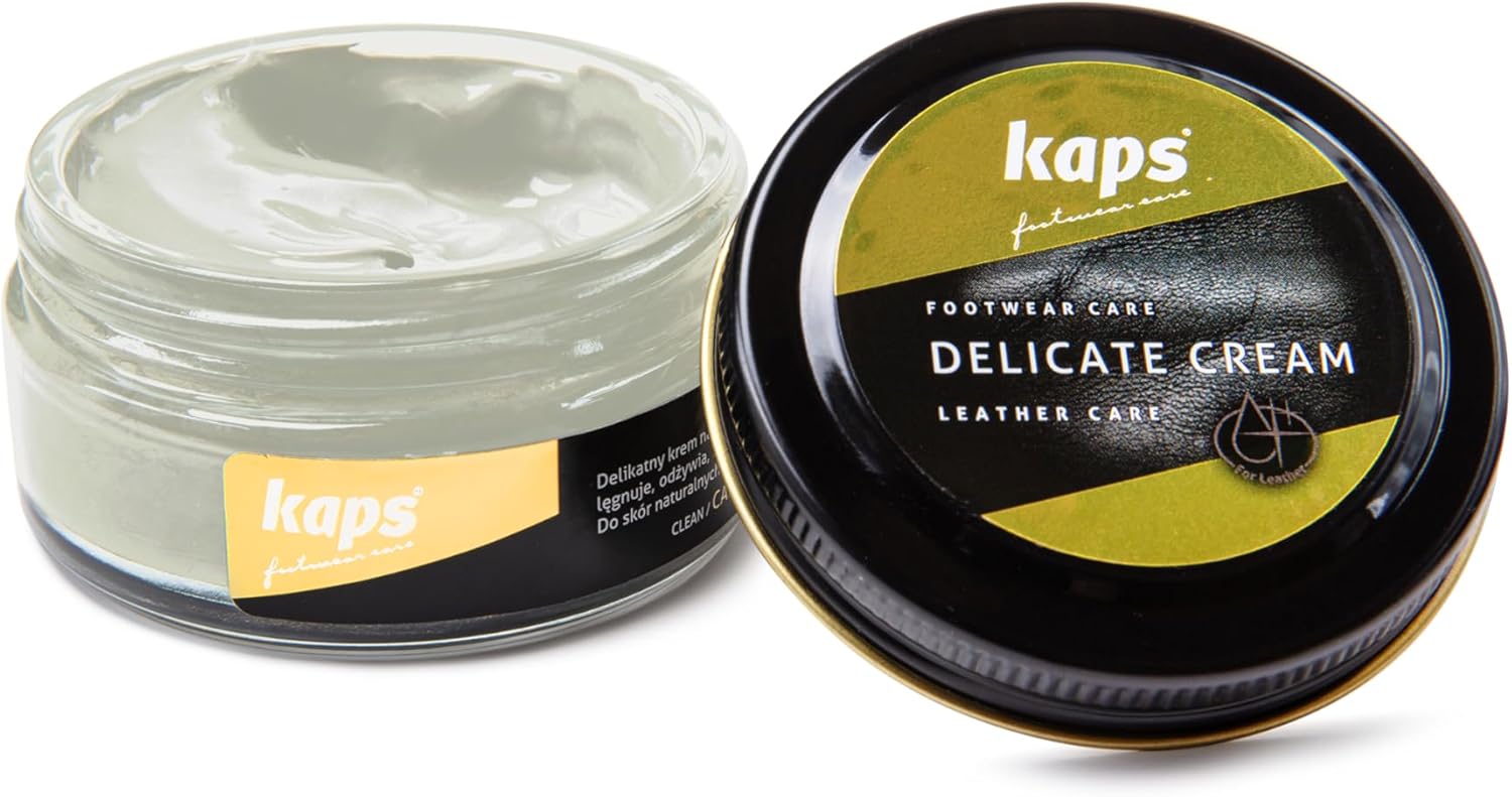 Kaps Leather Shoe Cream - Shoe Care Polish and Colour Conditioner | Refreshes Appearance | For Boots, Handbags, Furniture | Intensive Leather Care and Nourishing | 70 + Shades 50ml