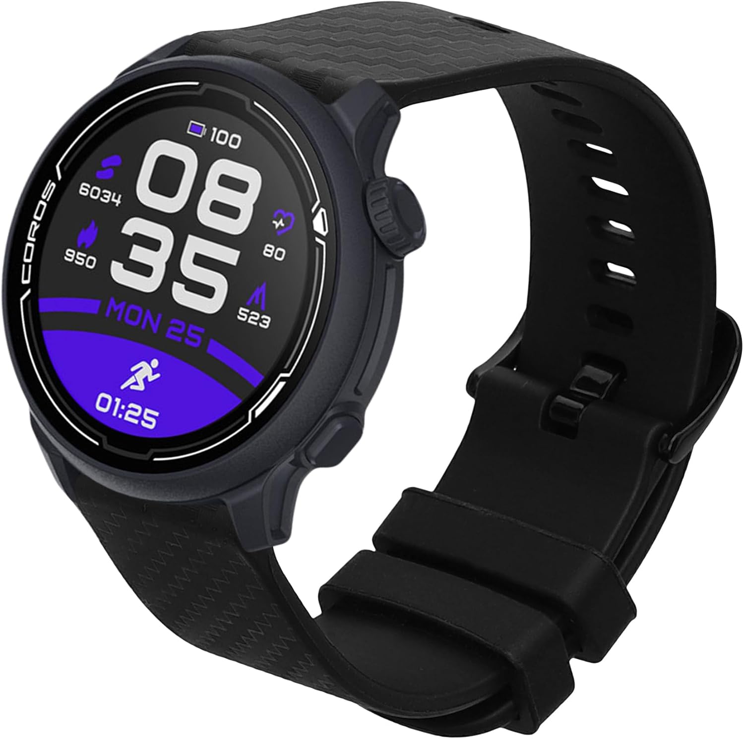 kwmobile Strap Compatible with COROS PACE 2 / APEX (42mm) Strap - TPU Silicone Band with Carbon Pattern - Black