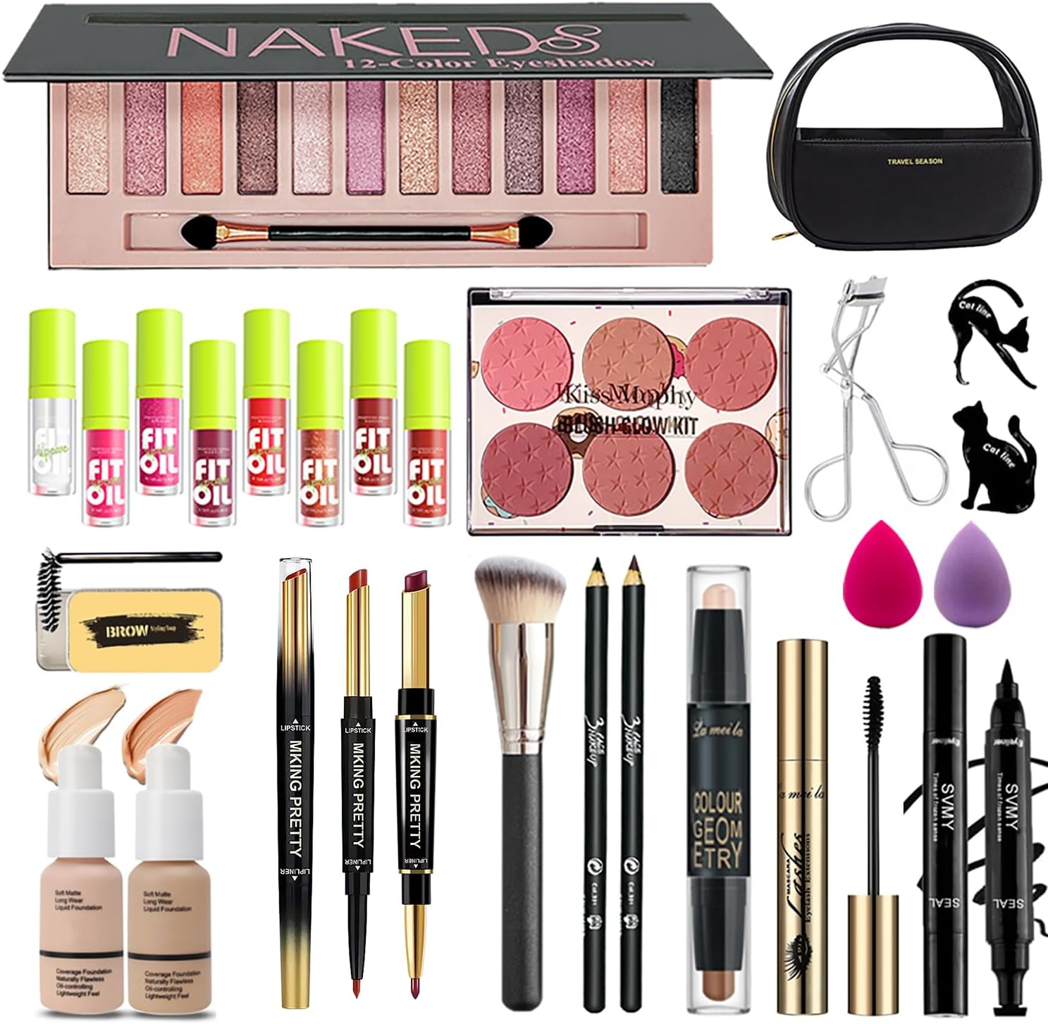 Makeup set, Cosmetic Make Up Kit With Storage Bag Portable Travel Make Up Palette Eyeshadow Foundation Lip Gloss Full kit makeup set for Teenage & Adults (A2-UK)