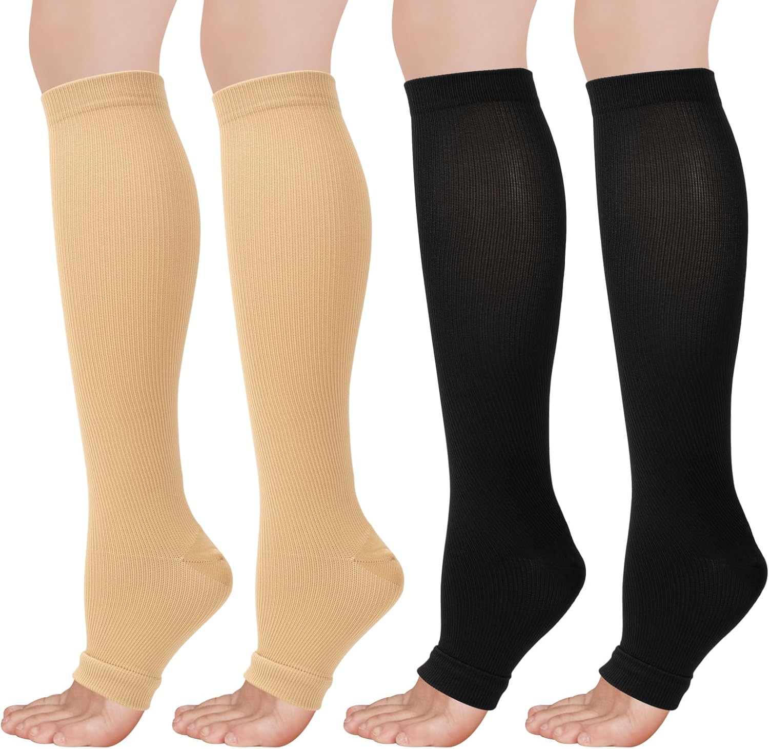 Dzpuhuojz Flight Compression Socks for Women & Men, 2 Pairs Toeless Compression Stockings, Supports Socks Varicose Veins Socks for Maternity Pregnancy, Flying, Running Sports, Nurse