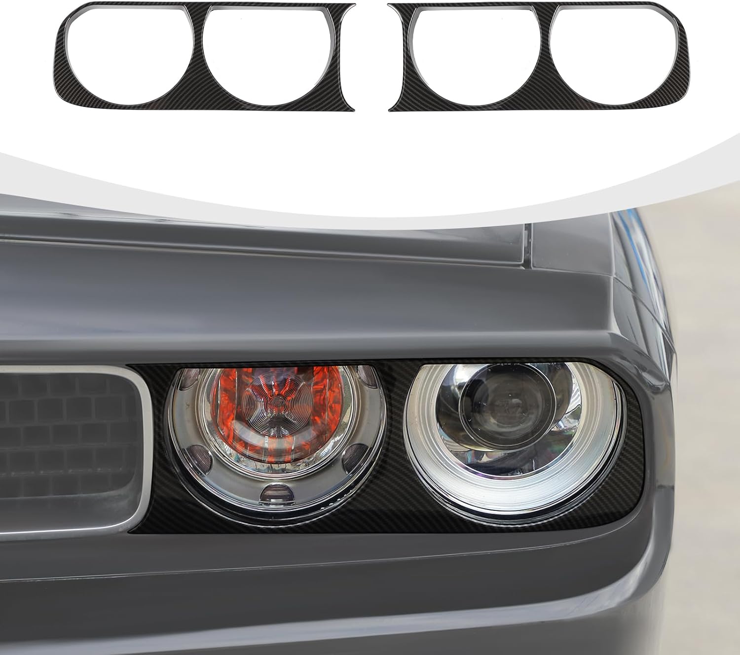 Front Headlight Lamp Cover Trim Compatible with Dodge Challenger 2009-2014 Accessories, Carbon Fiber