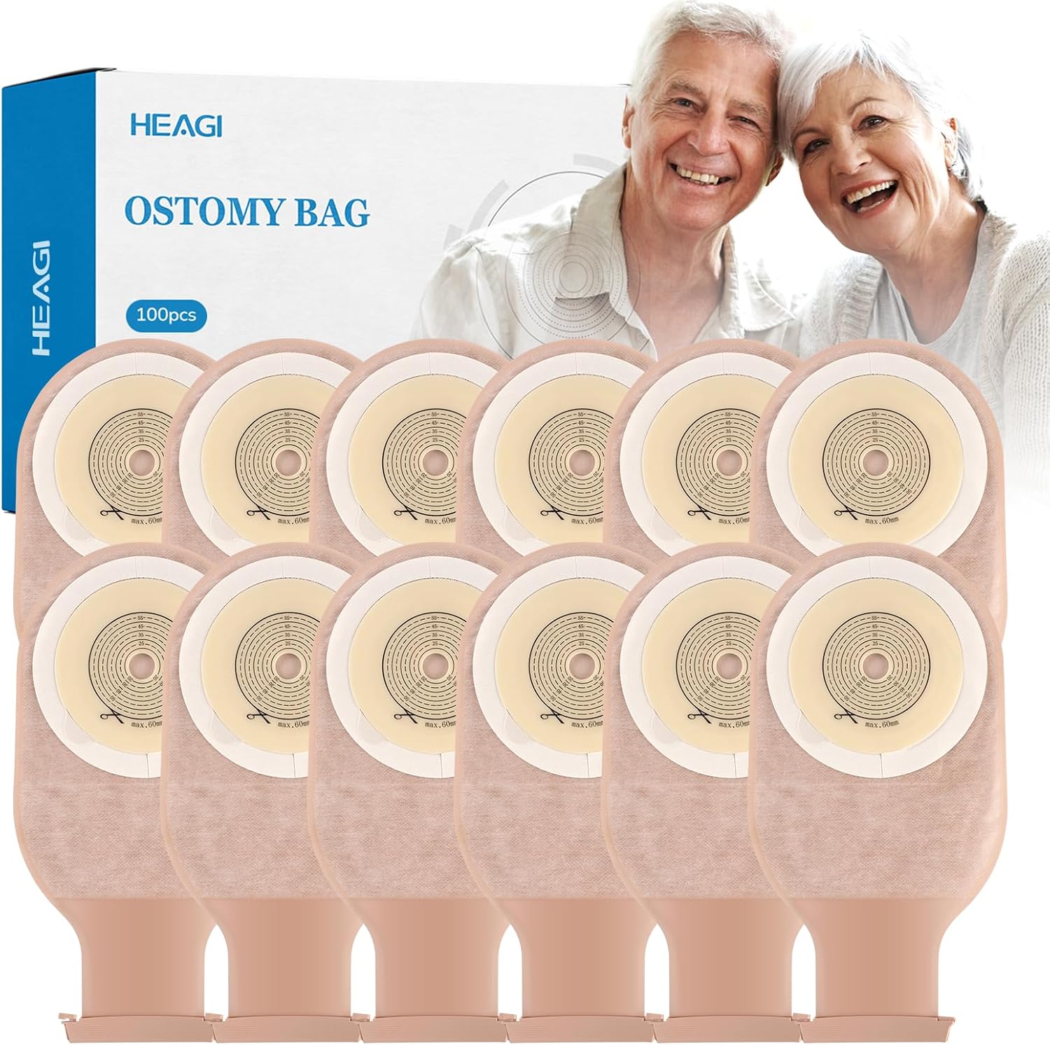 100 PCS Colostomy Bags, 60mm One Piece Ostomy Drainable Pouches
