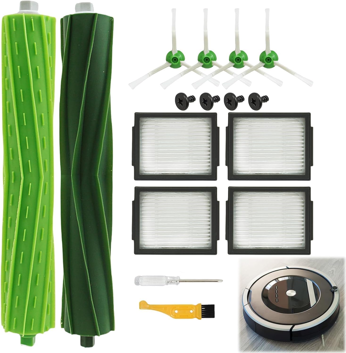 Replacement Parts for iRobot Rubber Roller for iRobot, Vacuum Cleaner Replacement Parts High Efficiency Replacement Brush Filter Kit for iRobot Roomba i7 i7+ i3 i3+ i4 i4+ i6 i6+ i8 i8+ j7 E5 E6 E7