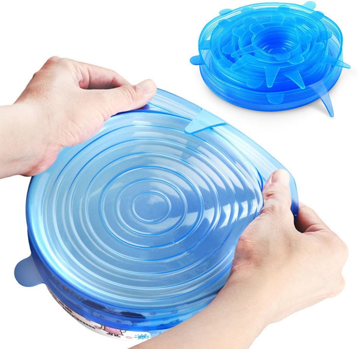 Stretch and Fresh Food Wraps,6 Silicone Food Covers, Flexible Stretch Lids in Various Sizes Silicone Lids Food Wrap Bowl Pot Cover Cup Lid Fresh-Care and Seal