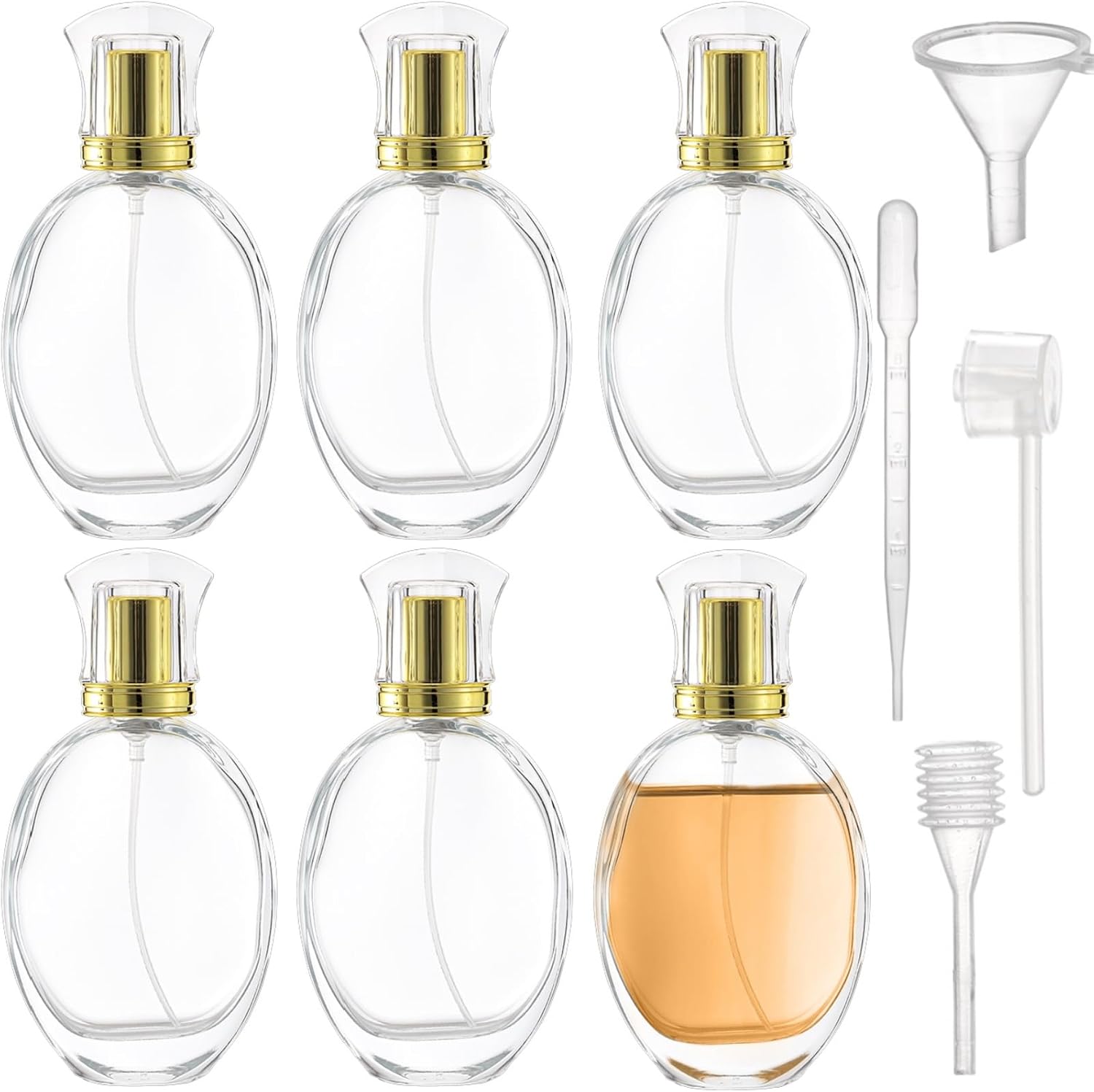 Mezchi 6 Pack Refillable Perfume Bottle with 3pcs Funnel and 3pcs Dropper, 50ml / 1.7 oz Empty Glass Perfume Atomizer, Clear Fine Mist Spray Bottle, Portable Fragrance Sprayer for Essential Oils