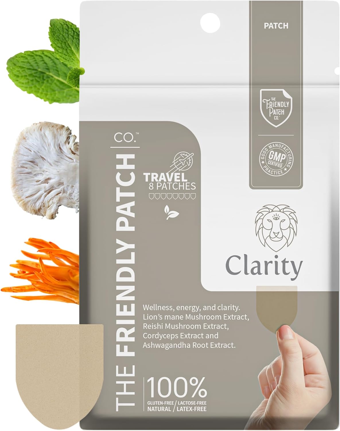 The Friendly Patch – Clarity Mushroom Patches with Lion’s Mane Mushroom, Reishi, Cordyceps & Ashwagandha – Nootropic Energy, Memory, Focus for Women and Men 8 Pack