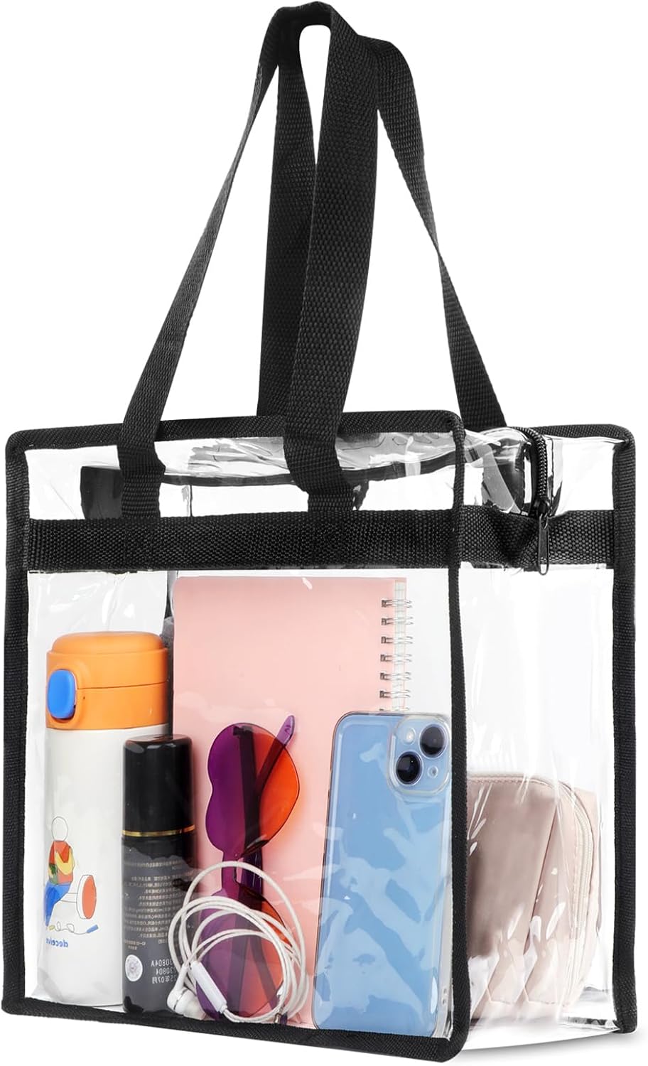 Clear Bag for Stadium Events Approved, 12x6x12 Large Transparent Tote Bag with Zipper, PVC Clear Bag Stadium Approved for Gym Concert Sports Festivals School Work