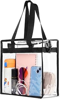 Clear Bag for Stadium Events Approved, 12x6x12 Large Transparent Tote Bag with Zipper, PVC Clear Bag Stadium Approved for Gym Concert Sports Festivals School Work