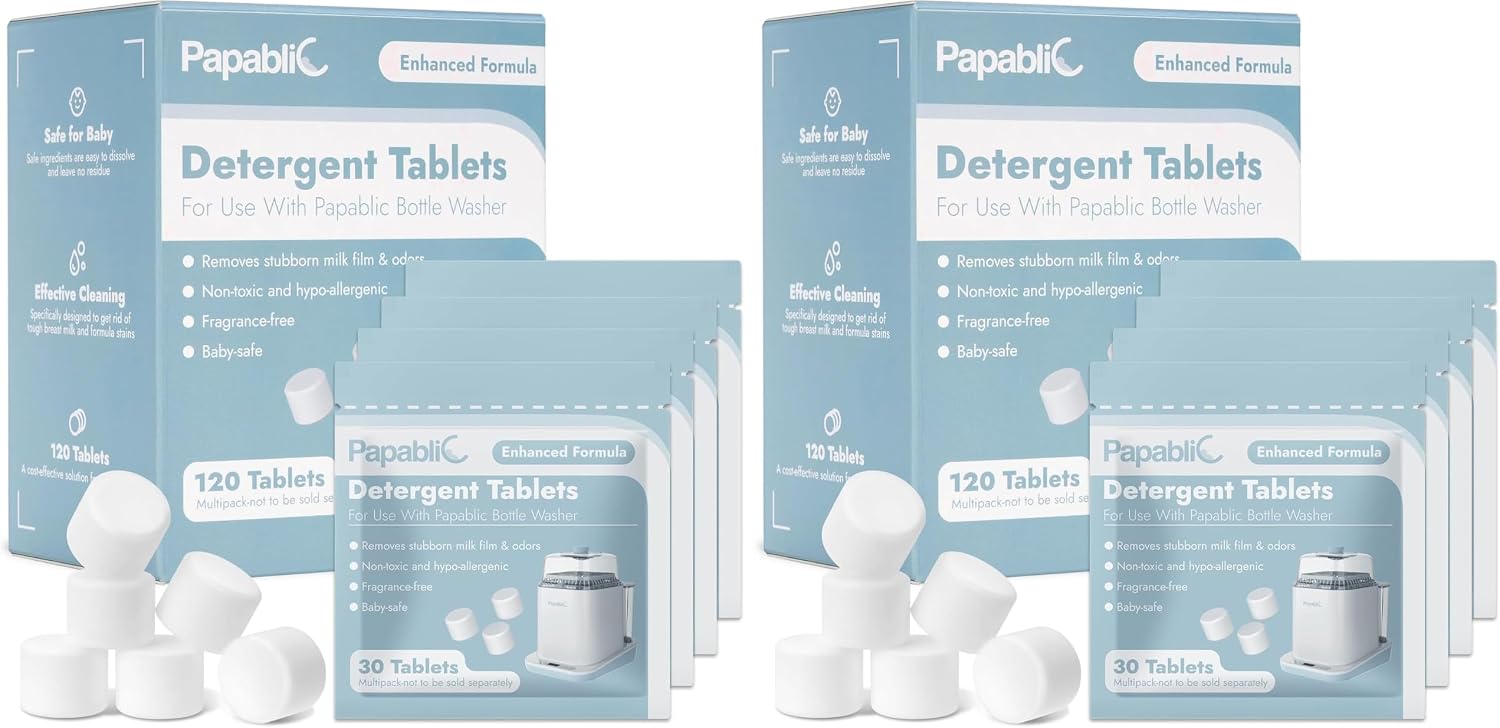 Papablic 120Pcs Official Detergent Soap Tablets for Baby Brezza,GROWNSY,Momcozy Bottle Washer Pro, Effective Cleaning with Safe Highly Concentrated Formula (Pack of 2)