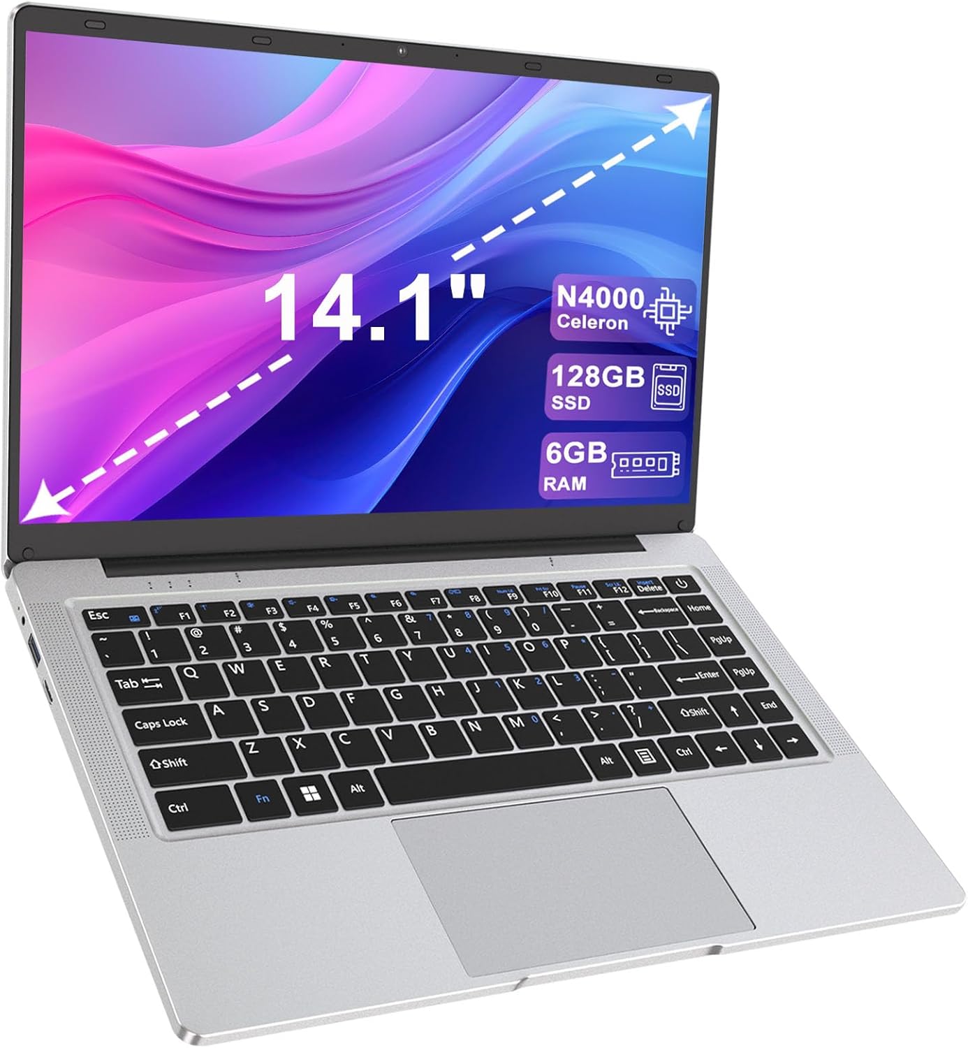 14″ Laptop | Dual-Core Processor | 6 GB DDR4 RAM │ 128 GB NVMe SSD │ 1366x768 Display │ Portable Computer │ USB Mous & Mini HDMI Ports
