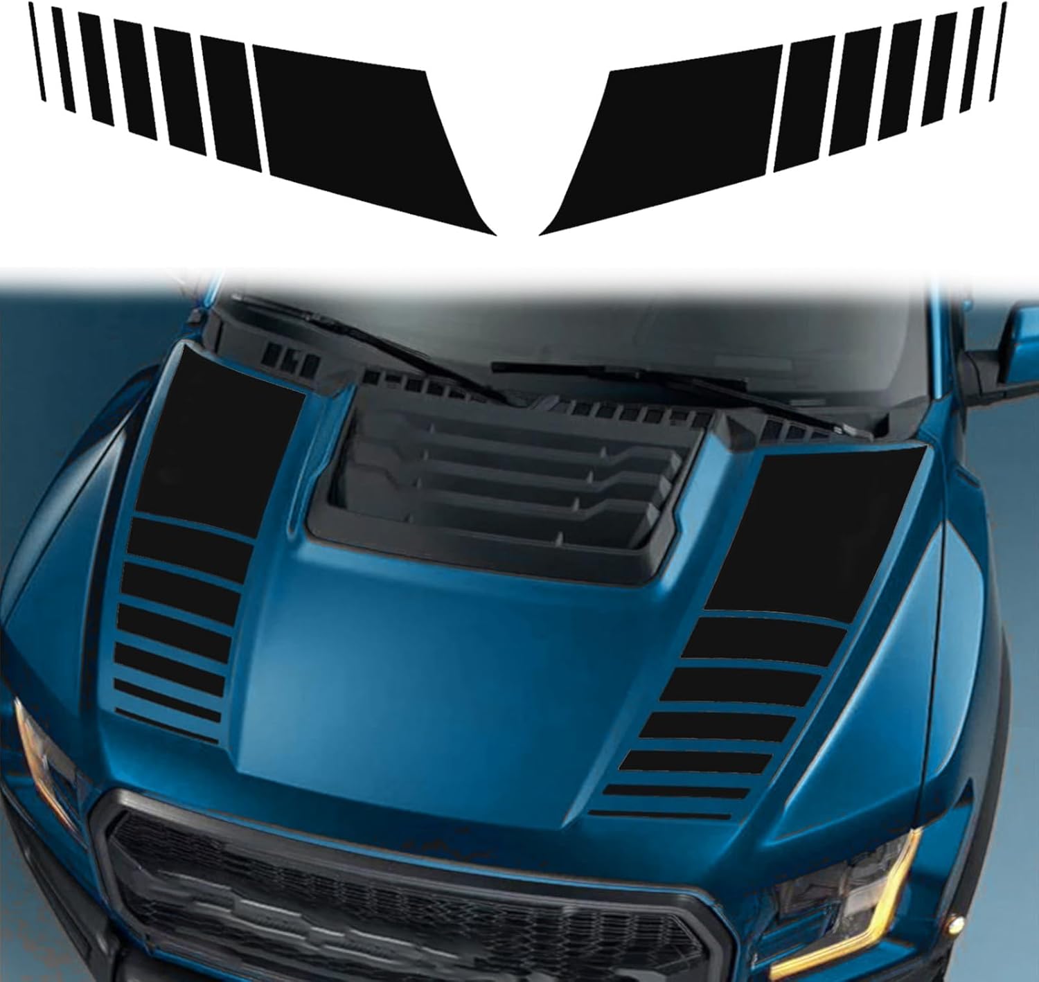 ramuel Compatible with 2PCS Car Hood Cover Vinyl Stripe Stickers Racing Stripes Auto Bonnet Hood Bumper Decoration Decals Graphics Accessories for Pickup Truck Universal (Black)