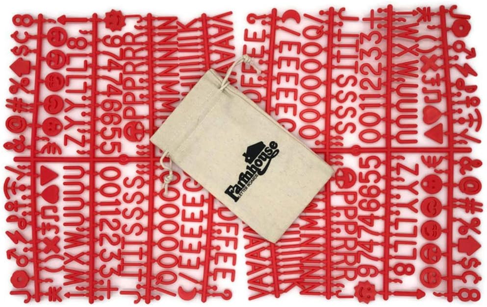 Red Letter Set for Changeable Felt Letter Boards, 1" 340 Characters (Includes Letters, Symbols / Emojis, Numbers, Punctuation) & Burlap Storage Bag (Red)