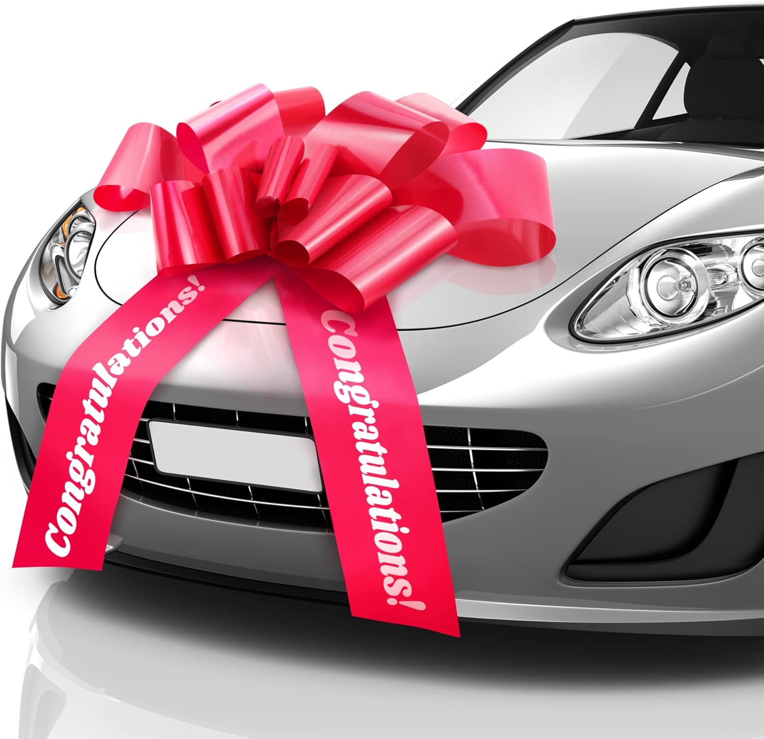 Zoe Deco - Congratulations Car Bow - Red, 30 Inch - Giant Car Bow Pre-Printed w/Congratulations - Large Gift Wrapping for Huge Present