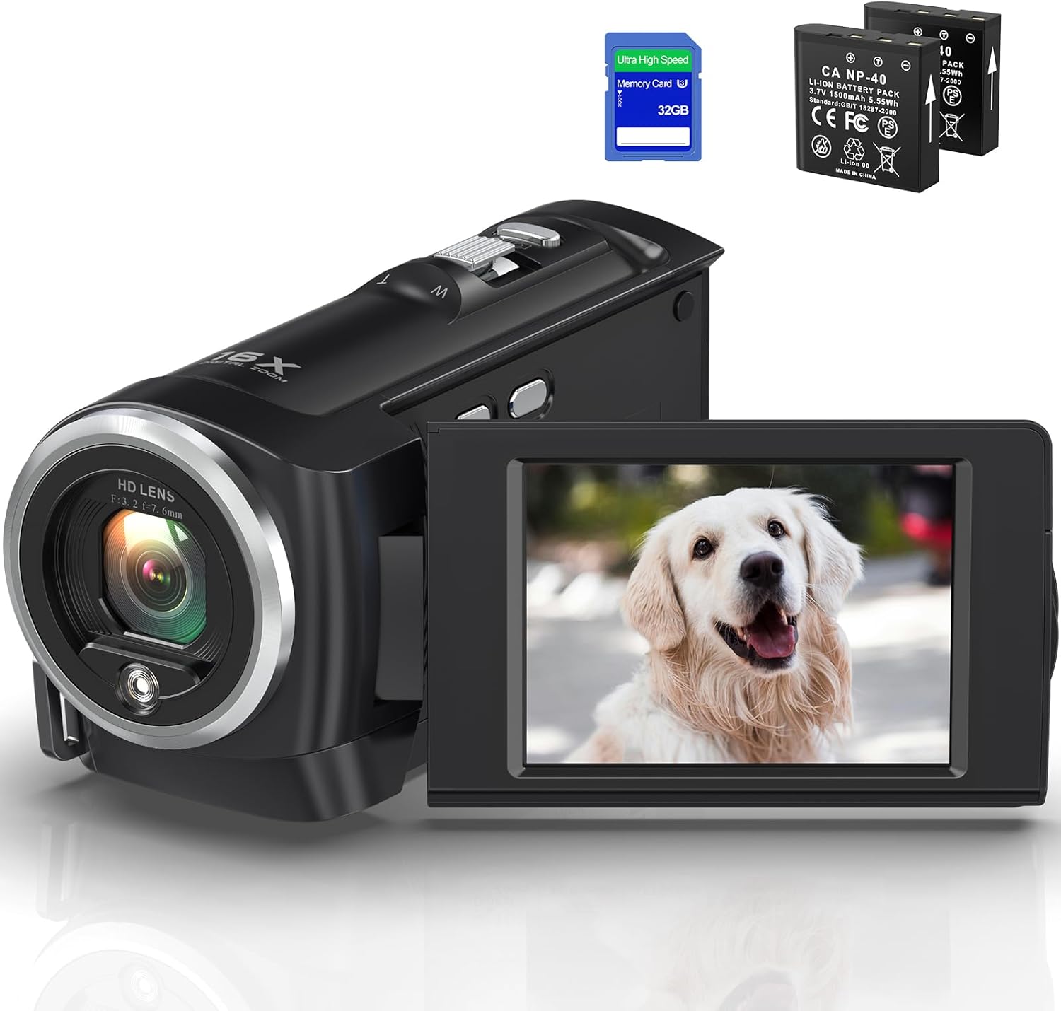 Video Camera Camcorder 2.7K QHD 50MP YouTube Vlogging Camera 16X Digital Zoom Webcam 270 Degree Rotation Screen Camcorders with 32G SD Card and 2 Batteries Recording While Charging