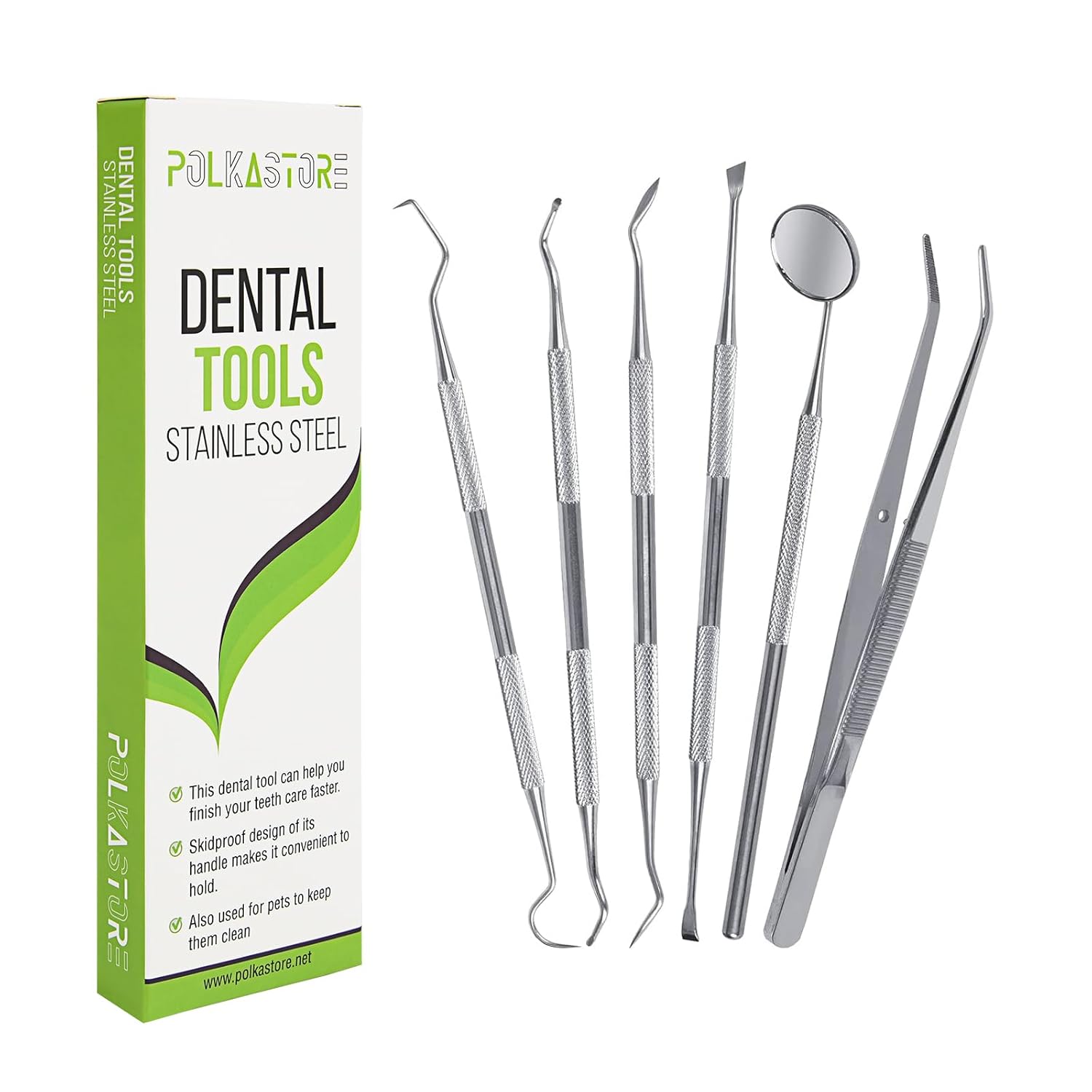 Dental Tools, 6-Pack Stainless Steel Teeth Cleaning Kit - Dental Scraper, Pick, Mouth Mirror, Tweezer for Dentist, Personal, Pets - Tartar & Plaque Removal