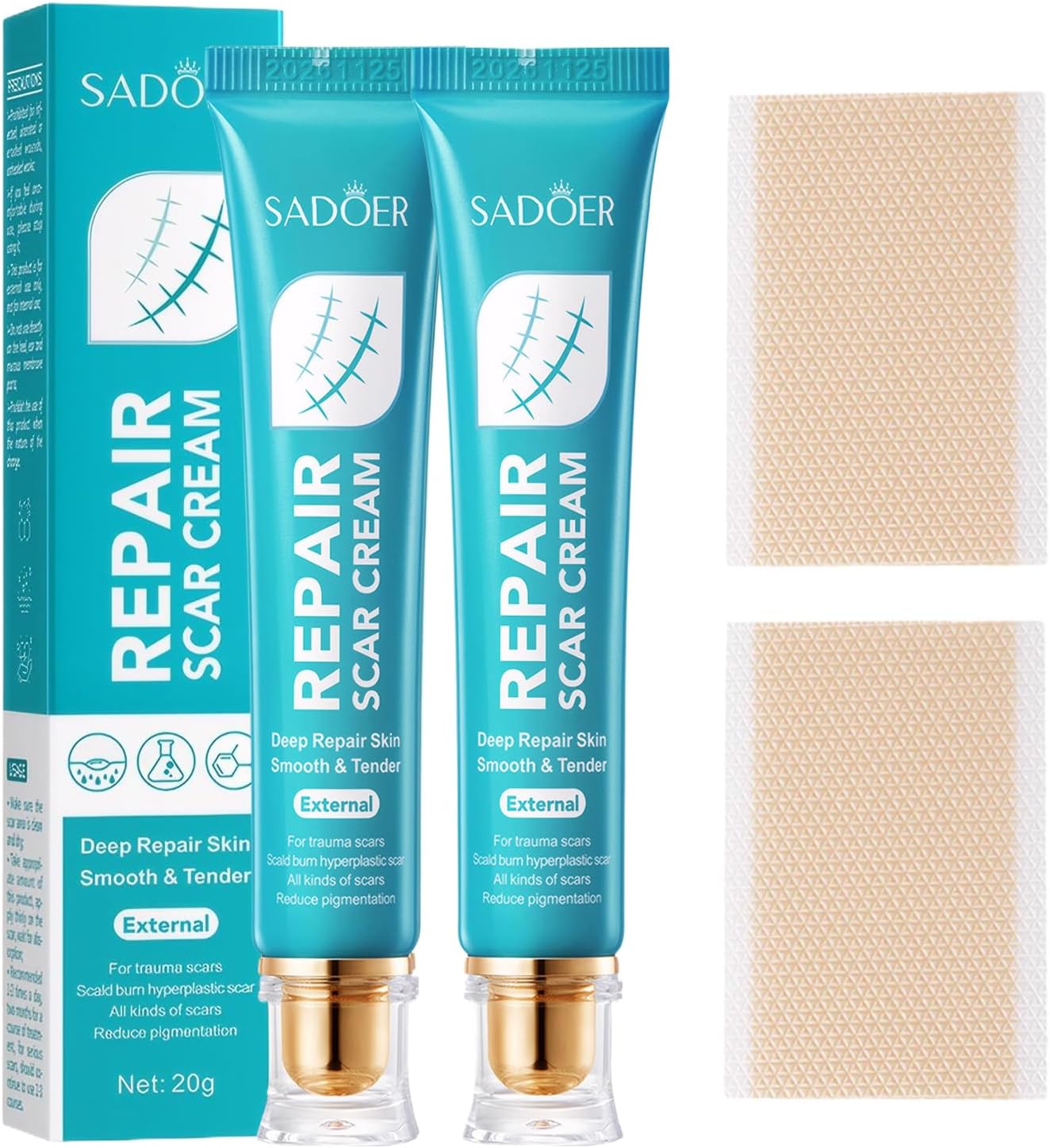 2 PCS Scar Removal Cream,Repair Scar Stretch Mark Cream with Silicone Patch for Surgical Both New and Old Scars,Improve The Appearance of Scars for All Skin Types