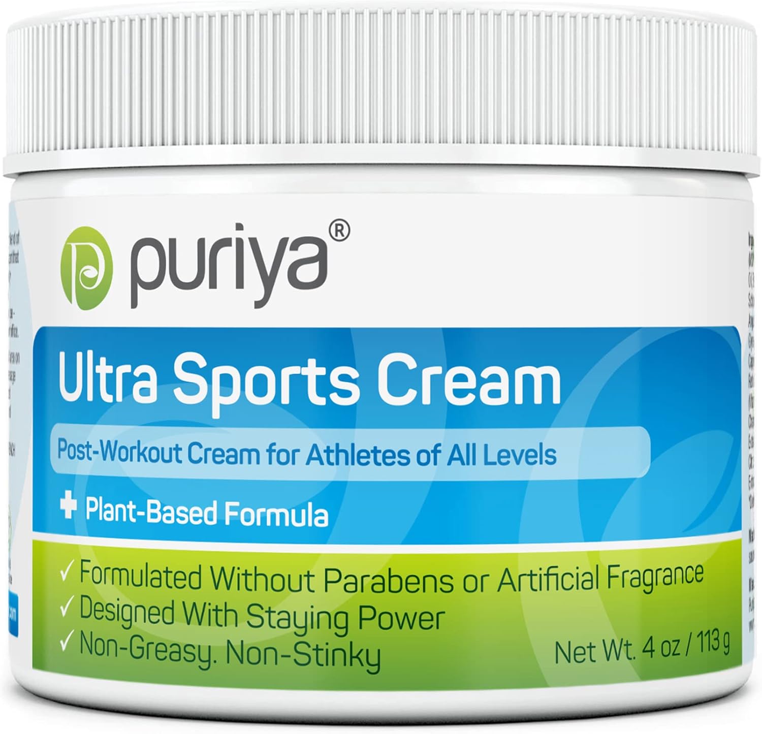 Puriya Ultra Sports Cream with Natural Menthol, Long Lasting Balm for Muscle and Joint Comfort in Leg, Hand, Ankle and Knee, Fast-Acting Rub with Pleasant Scent, Maximum Strength, Fit for Athletes