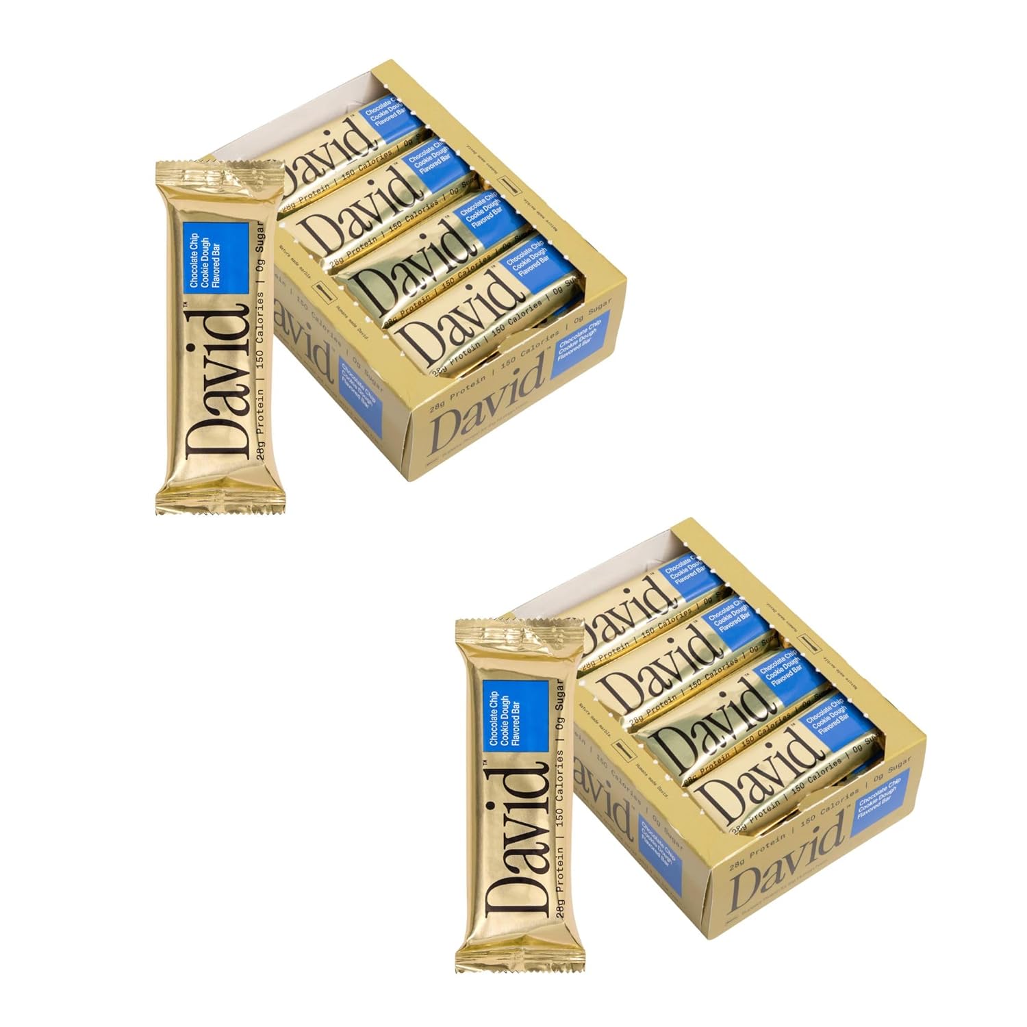 David Protein Bar, Chocolate Chip Cookie Dough, 24 Protein Bars | 28g of Protein | 150 Calories | 0g of Sugar - High Protein, Low Carb, Gluten Free Protein Bar, Pack of 24