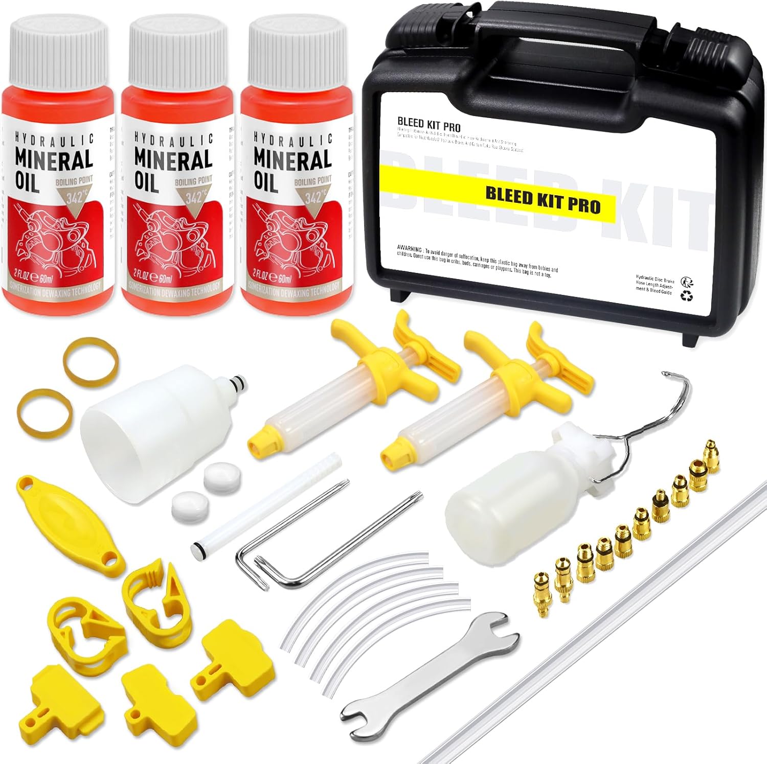 Brake Bleed Kit for Shimano,TEKTRO,MAGURA, Includes Metal Connector Hydraulic Disc Bike Brake Bleeding kit, Including 180ML High Performance Mineral Brake Fluid