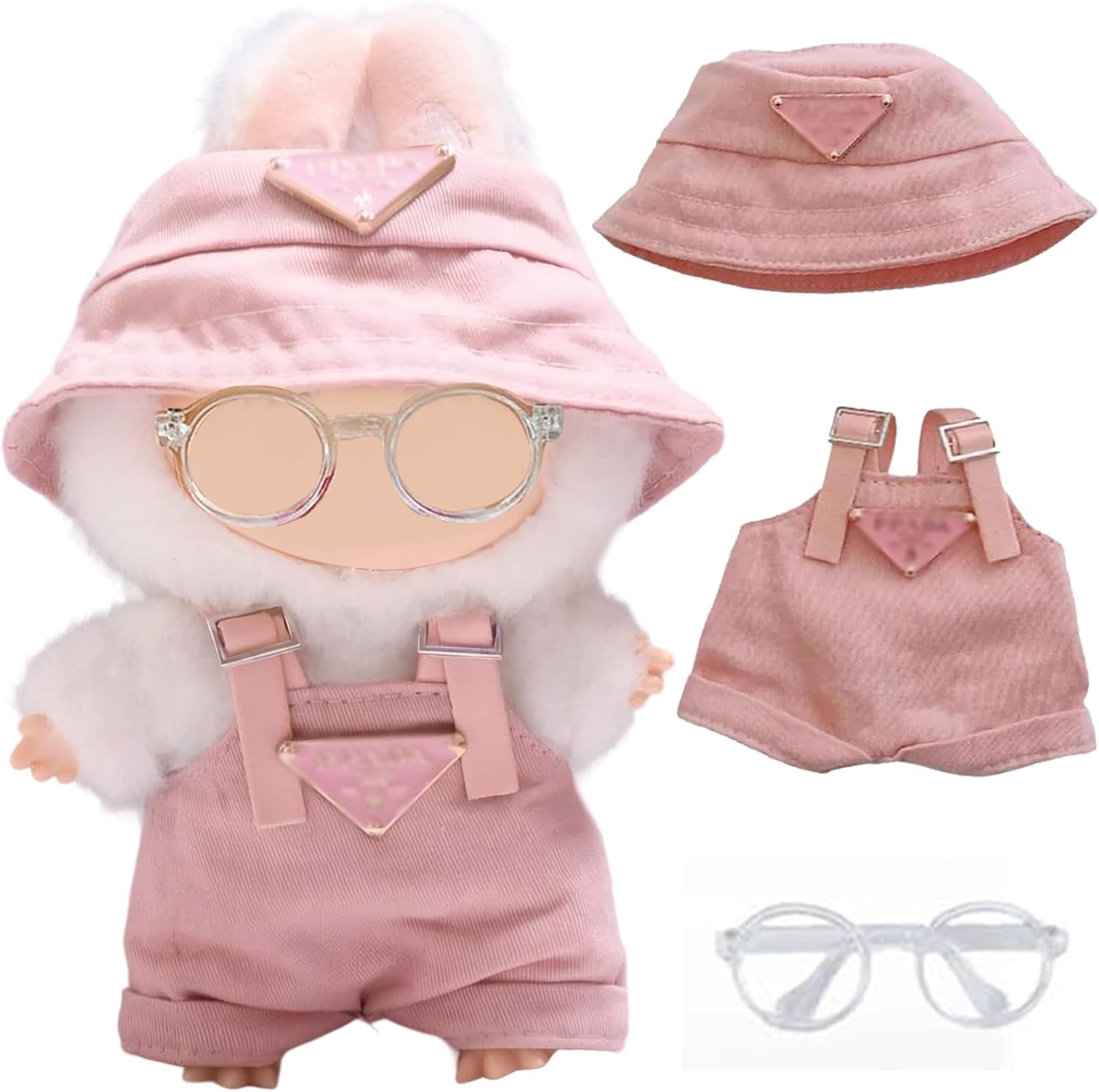 Baby Doll Accessories, 3 PCS Baby Doll Accessories Set with Pink Overalls Baby Doll Hat and Glasses, Baby Dolls Clothes for Halloween Christmas Valentines Day Birthdays Anniversaries Gifts
