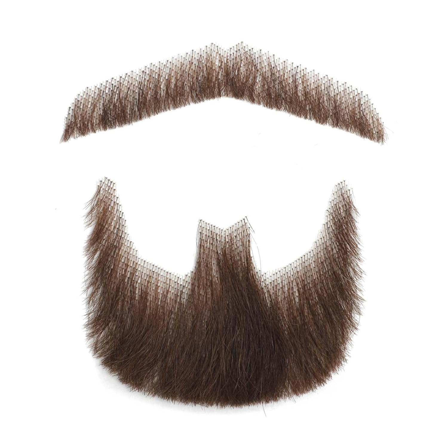 Fake Mustache, Human Hair Realistic Fake Beard, Hand Knotted Lace Based False Beard, Costume Beard with Sticky Adhesive Tape（Brown