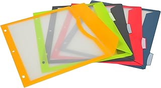 C-Line 5-Tab Binder Pockets with Write-On Index Tabs, Assorted Colors, 8.5 x 11 Inches, 5 Pockets per Set (06650)