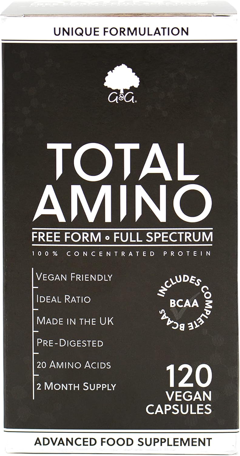 Total Amino - Full Spectrum Amino Acids Capsules - BCAA - EAA - Free Form - 120 Vegan Capsules - G&G Vitamins