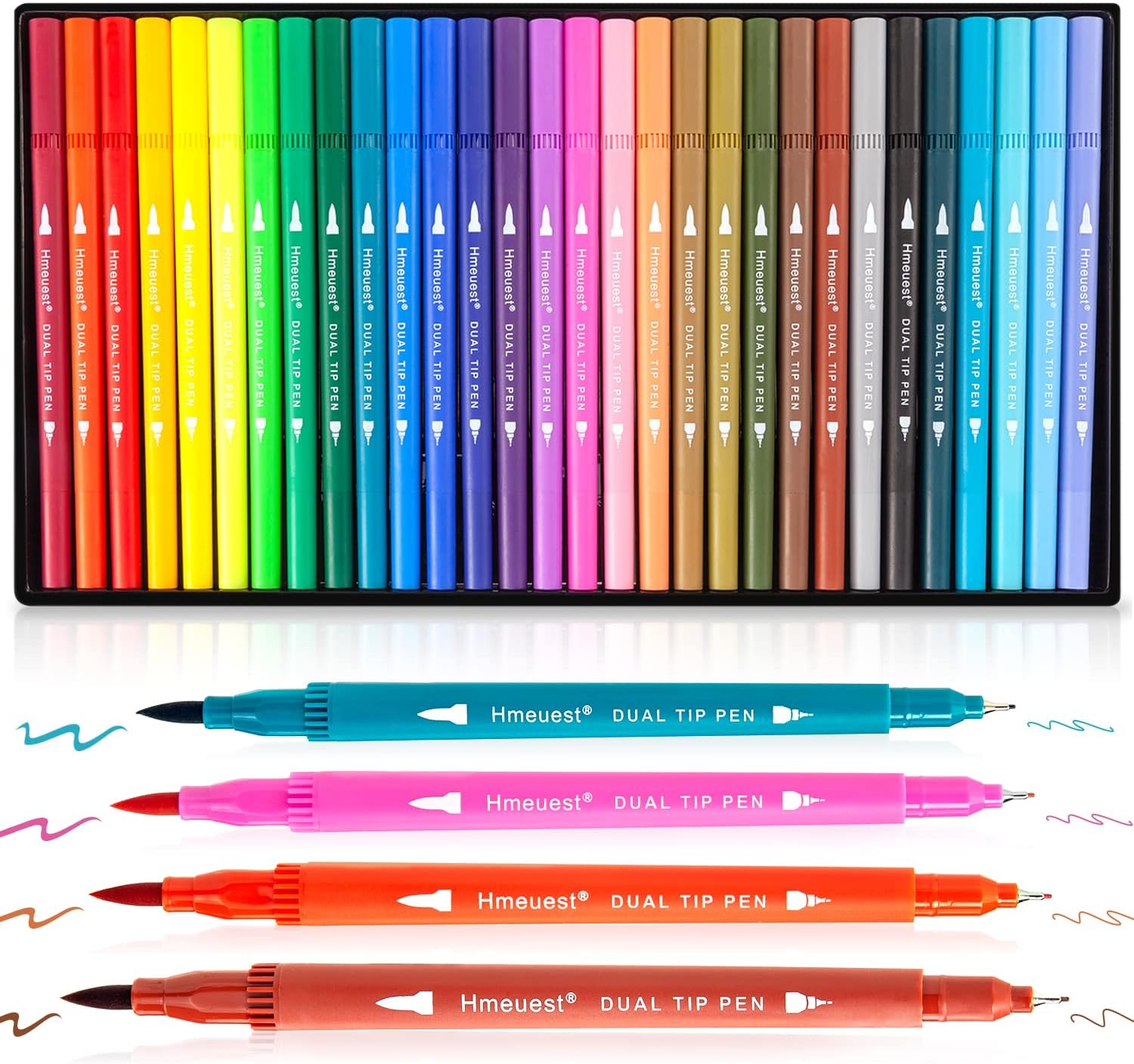 Hmeuest 30 Dual Tip Brush Pens for Adults, Fine Tip Coloured Pens, Art Pens, Coloring Books Drawing Sketching