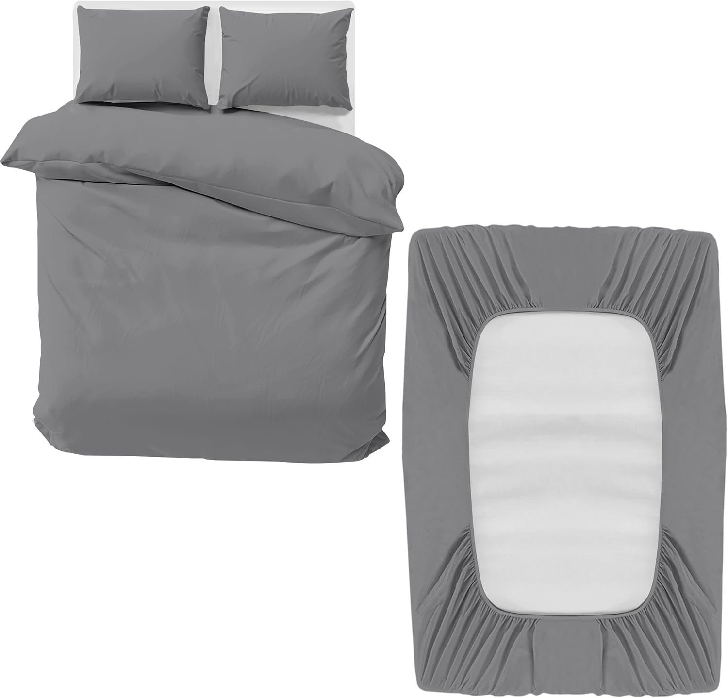 MOONLIGHT20015 Double Bedding Set 4 Piece Duvet Cover Fitted Sheet with Pillow cases Soft Brushed Microfiber Duvet Cover sets Grey