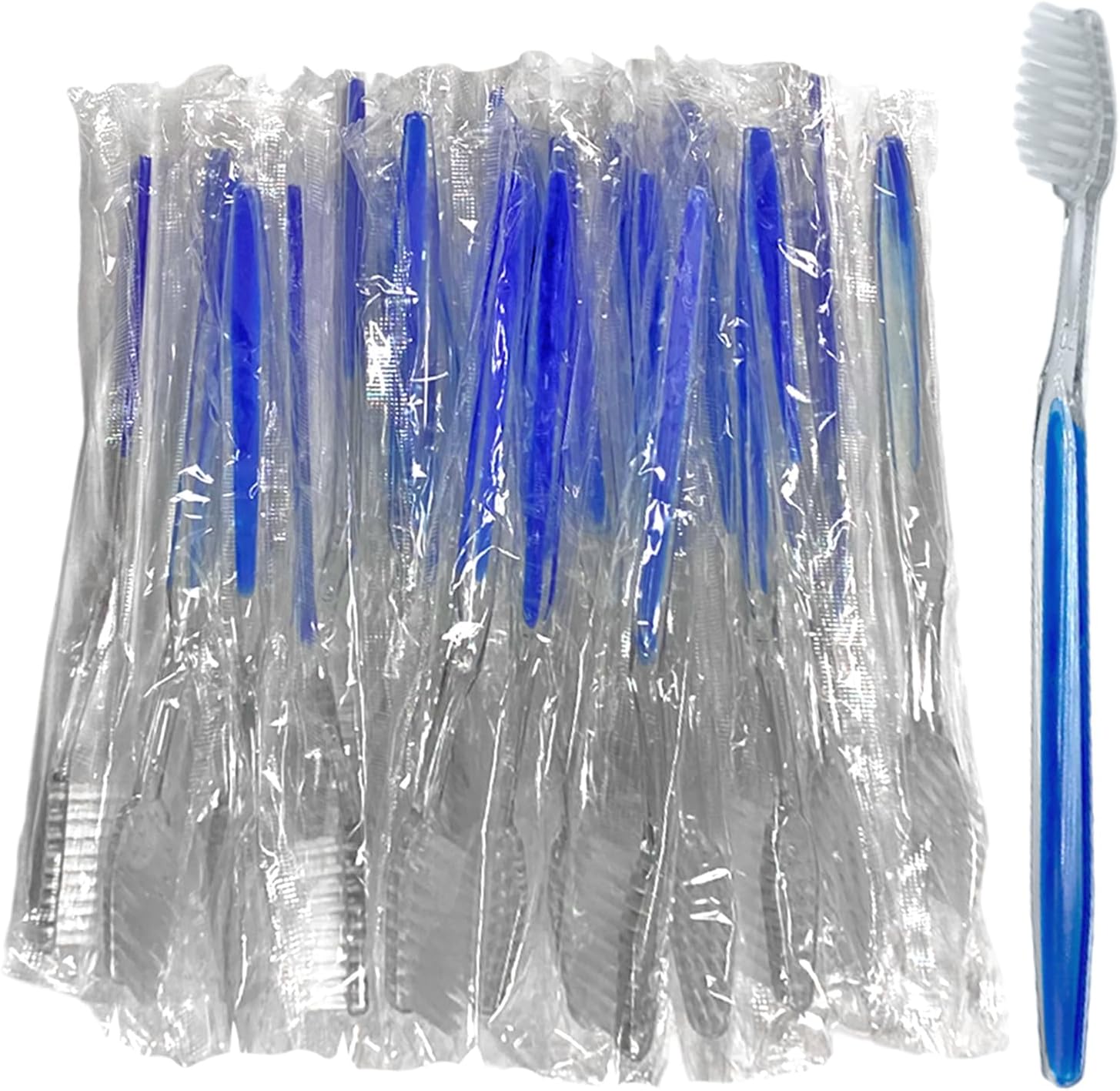 UILYNIU 24 Pieces Blue Handle Toothbrushes Individually Wrapped, Disposable Hotel Toothrush Multipack Toothrush for Travel, Bulk Soft Bristle Tooth Brush Manual for Hotel Camping Business Trip (24)