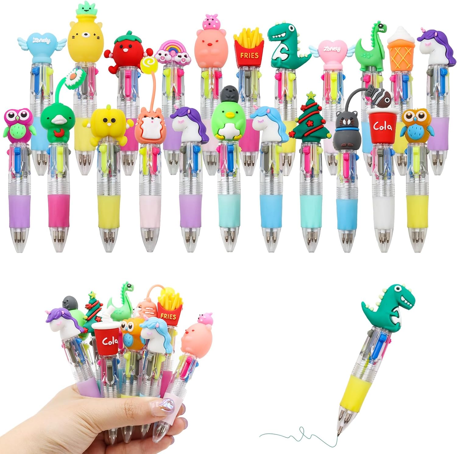 ZOCONE 22 Pcs Multicoloured Pen 4 in 1 Retractable Ballpoint Pens Multi Coloured Pens All in One, 4 Color Cartoon Animal Multi Colour Pen for Party Bags 0.5MM Fun Pens for Kids Gift School Supplies