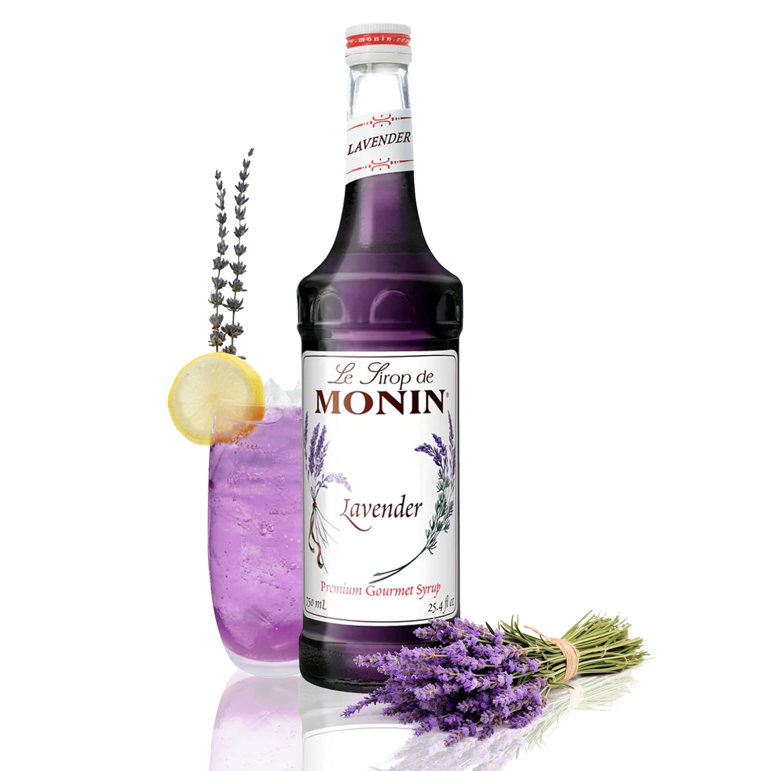 Monin Lavender Syrup for Drinks - Gluten Free, Kosher - 750 ml / 25.4 fl oz | Lavender Syrup Flavoring for Coffee, Lemonade, Tea, Sodas, Cocktails, Matcha & More, Naturally Flavored, Vegan, Non-GMO