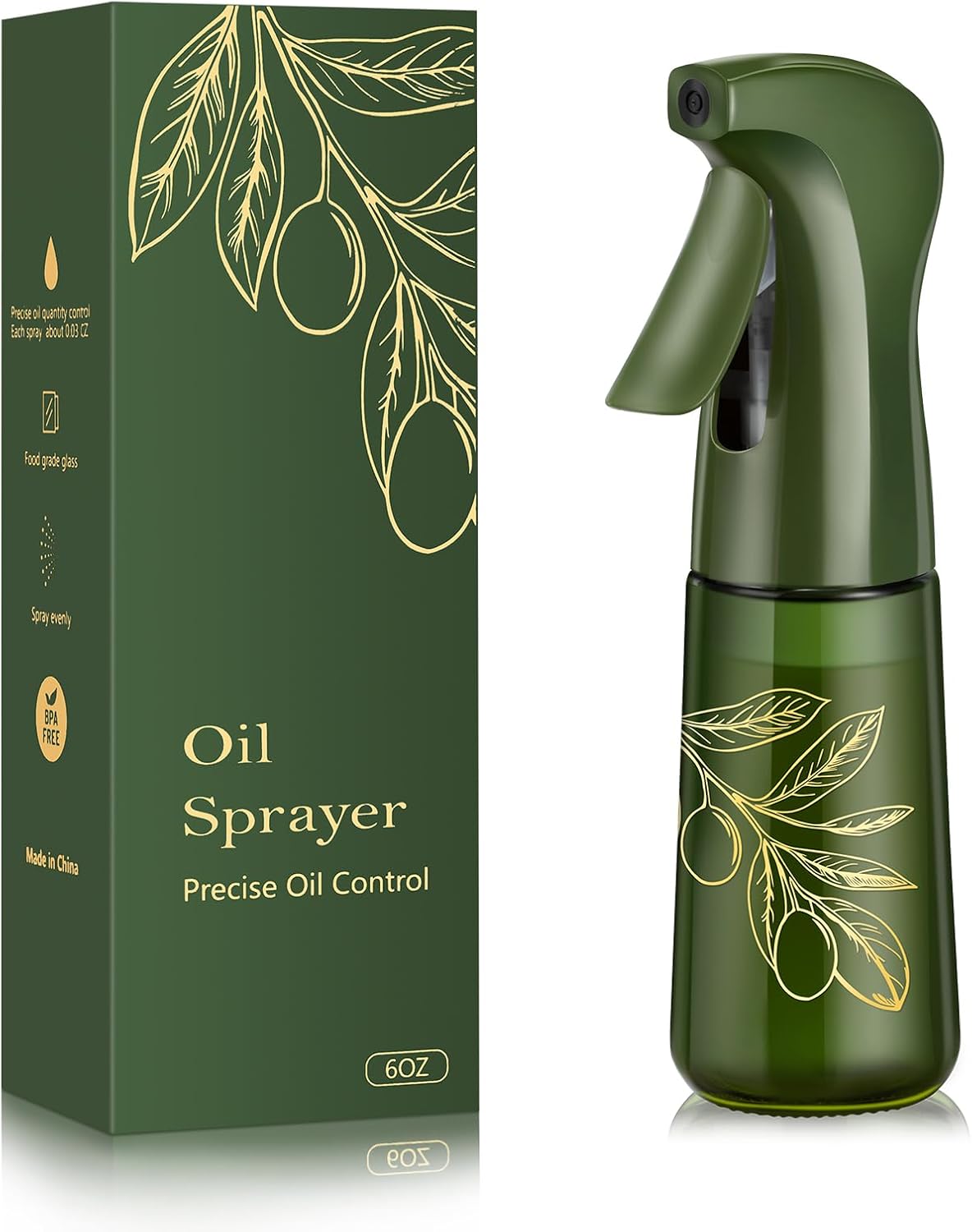 Glass Olive Oil Sprayer for Cooking, Oil Spray Dispenser Bottle for Kitchen (Dark Green, 6oz)