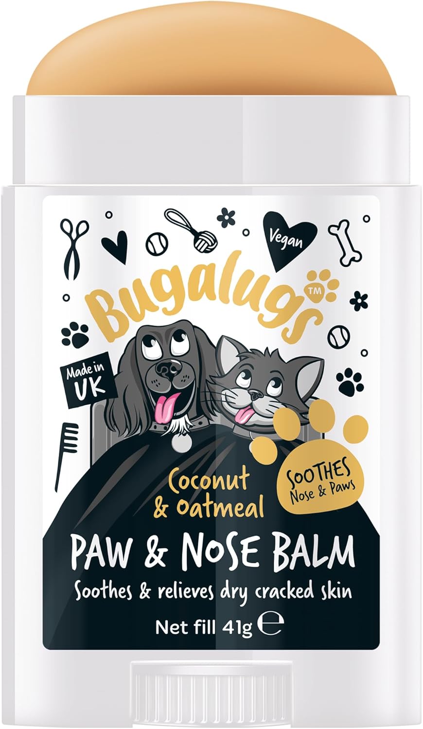BUGALUGS Dog nose balm, Natural lick safe Paw balm for dogs contains Oatmeal, Dog paw cream Vegan formula nose balm for dogs helps and soothes itchy skin(Coconut & Oatmeal 41g)
