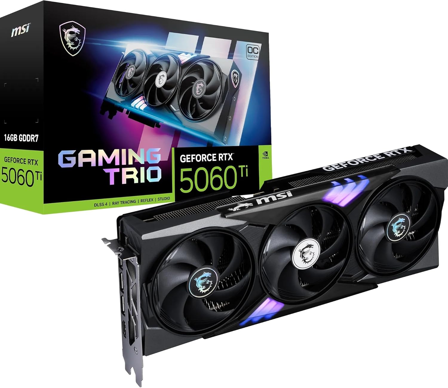 MSI GeForce RTX 5060 Ti 16G GAMING TRIO OC Graphics Card - RTX 5060 Ti GPU, 16GB GDDR7 (28Gbps/128-bit), PCIe 5.0 - TRI FROZR 4 (3 x STORMFORCE FAN) - RGB - HDMI 2.1b, DisplayPort 2.1b