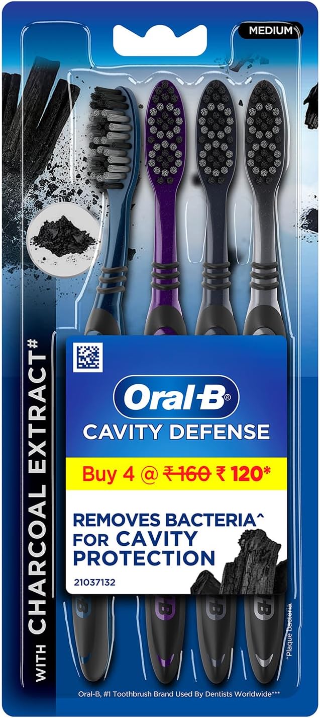 Oral B Cavity Defense 123 Black Toothbrush Medium (Pack of 4)