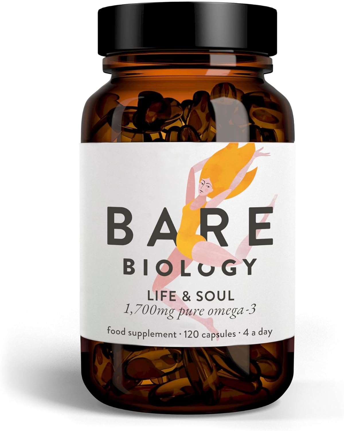 Bare Biology Super-Strength Fish Oil 1,700mg Omega-3 - Life & Soul Daily Minis Omega 3 Capsules, 1,100mg 500mg DHA, Supports Heart, Brain Function & Eye Health