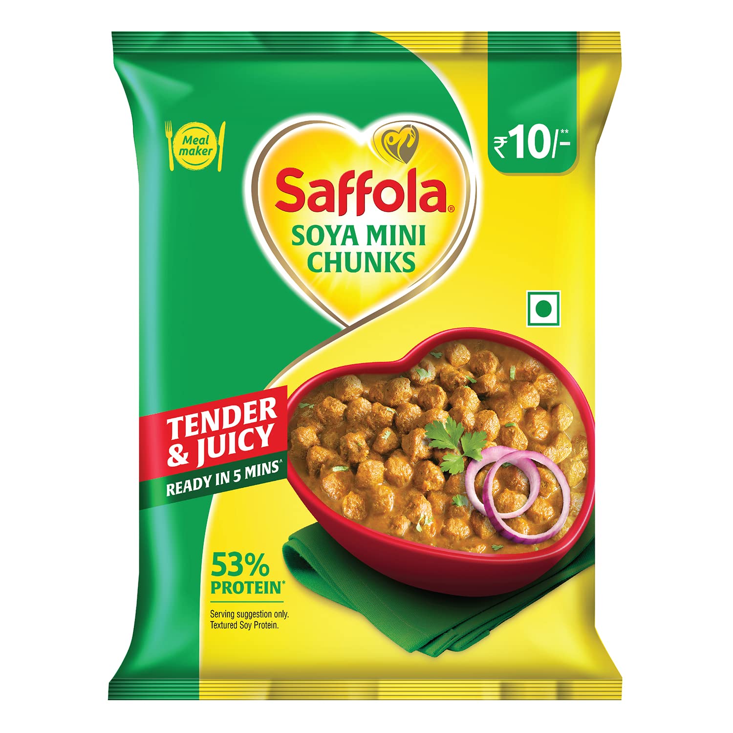 Saffola Mealmaker Soya Chunks, 40Gm |53% Protein, 13% Fibre & Less Than 1% Fat |India'S Softest & Tastiest Soya