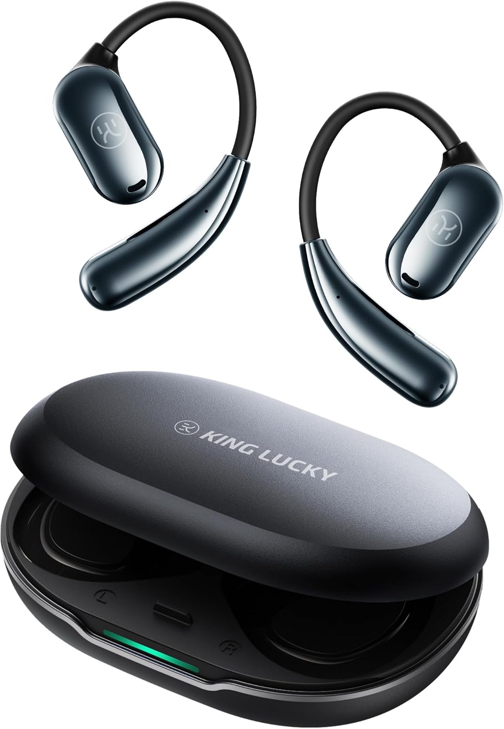 king lucky Open Ear Headphones Wireless Bluetooth,Lightweight Open Ear Earbuds with Mic,Noise Cancelling, IPX5 Waterproof, Dual Link, Comfortable for Running, Sports, Gym,60Hrs, for Small Ears (black)