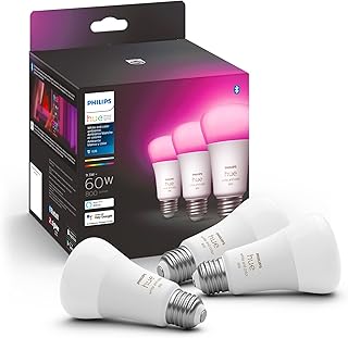 Philips Hue Smart 60W A19 LED Bulb - White and Color Ambiance Color-Changing Light - 3 Pack - 800LM - E26 - Indoor - Control with Hue App - Works with Alexa, Google Assistant and Apple Homekit