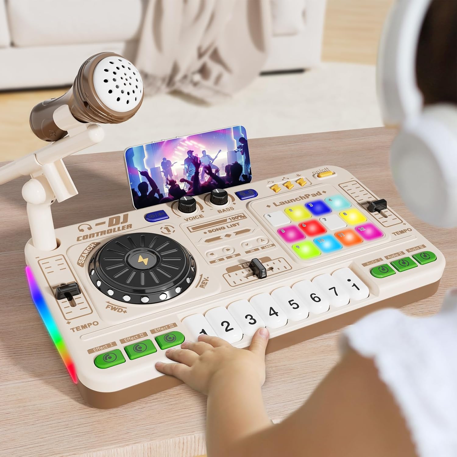 Toddler DJ Mixer Age 3 4 5 6, Electronic Musical DJ Toy Sets for Kids with Lights, Songs, Sound Effects, Microphone, Toddler Musical Toys, Birthday Gifts for Boys Girls Age 3+